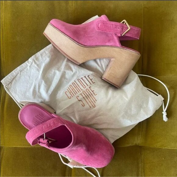 NIB CHARLOTTE STONE 13 Bonnie Platform Clogs Slingback Suede in Fandango Pink - Picture 3 of 4
